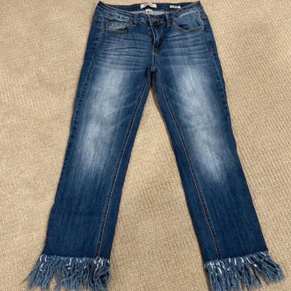 Judy Blue Cropped Ankle Fray Fringe Jeans Size 28